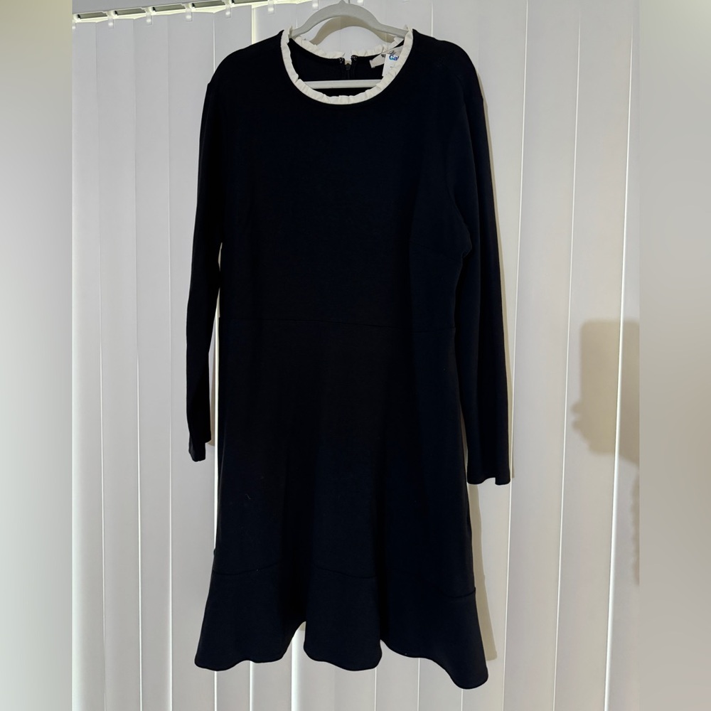 LOFT Black Dress with White Ruffle collar Detail